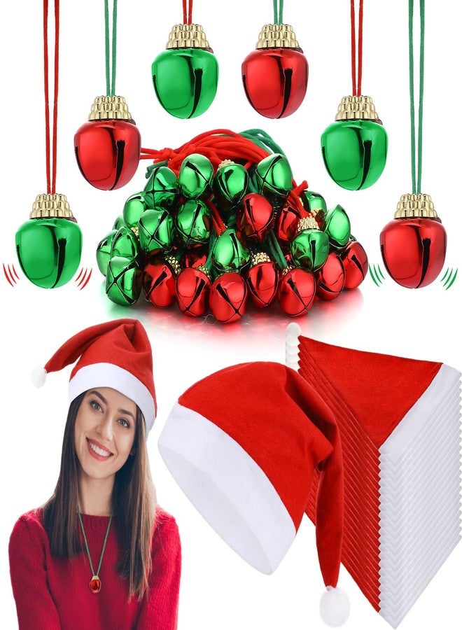 Seajan 200 Pcs Christmas Santa Hats and Jingle Bell Necklaces Bulk Christmas Elf Hat Bell Necklaces Gifts for Adults Xmas Party Favors Accessories (Red) - Image 1